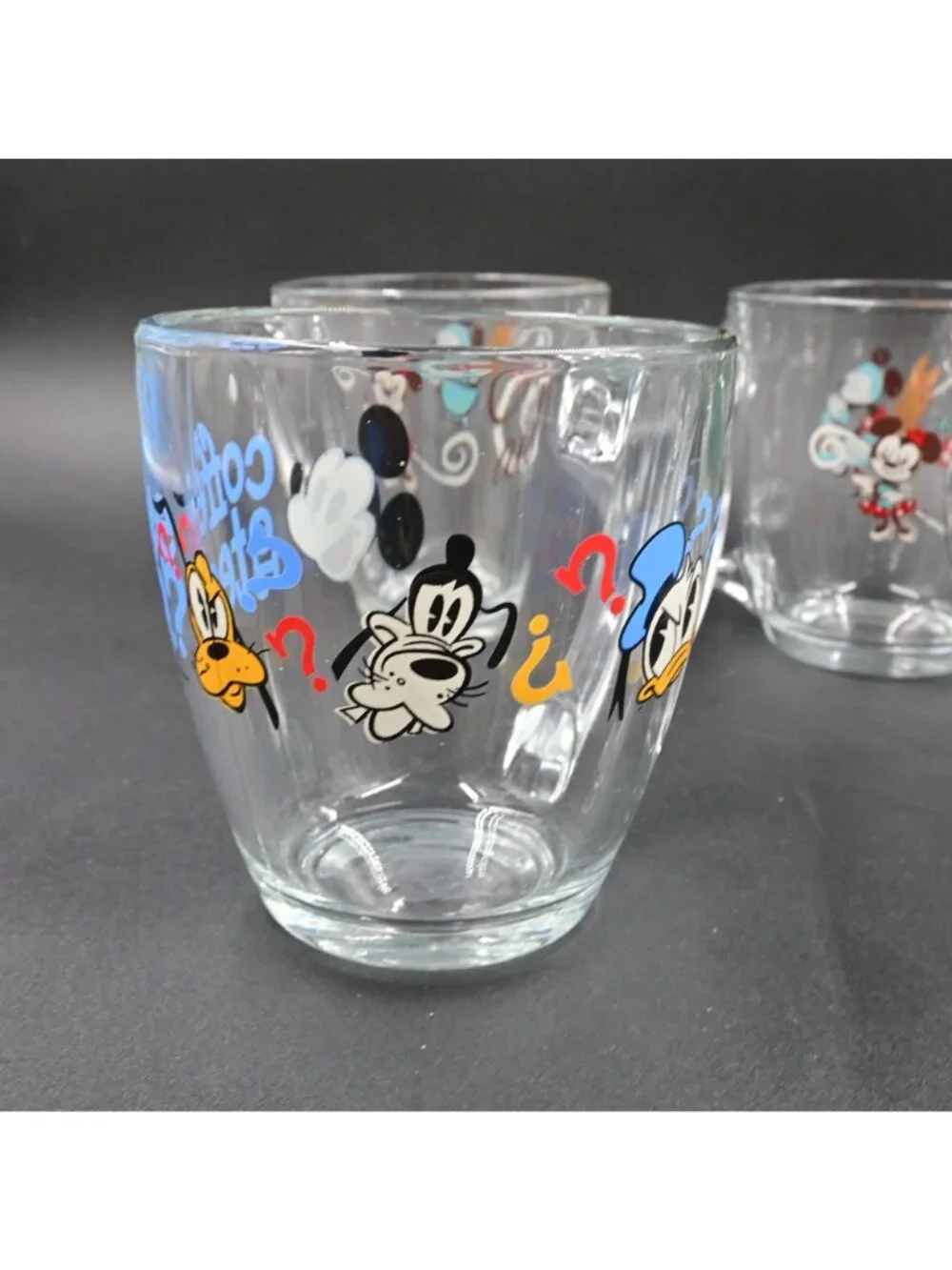Disney Mickey & Minnie Mouse Clear Glass Coffee Tea Mugs Cups Set of 5 Vintage